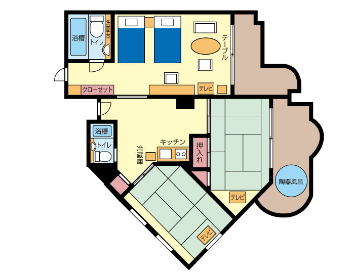 【和美麗スイート】78㎡＋専用テラス12㎡　信楽焼露天風呂間取り図