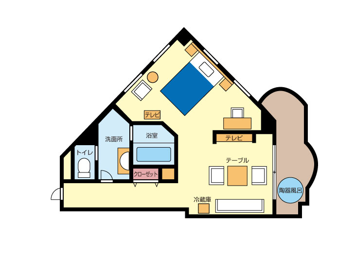 【オーシャンスイート】55㎡＋専用テラス8㎡　信楽焼露天風呂間取り図