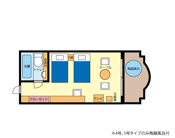 【洋モダンツイン】30㎡＋専用テラス8㎡　信楽焼露天風呂間取り図