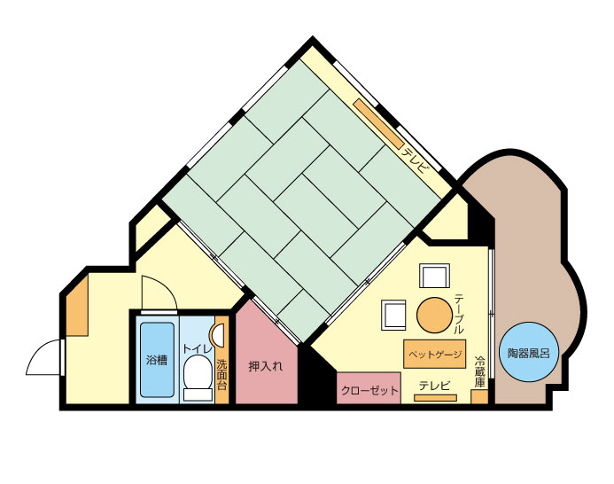 【和美麗DOG同伴ルーム】52㎡＋8㎡　信楽焼露天風呂間取り図