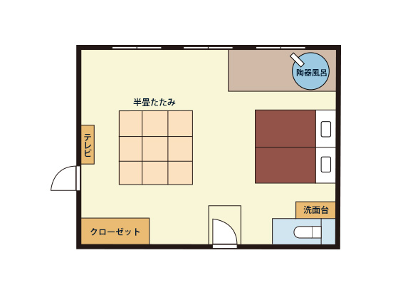 【和美麗ジュニアスイート和洋室】52平米　信楽焼露天風呂間取り図