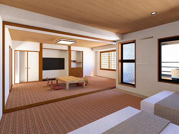 【和モダンスイート和洋室】60平米＋テラス10平米　信楽焼半露天風呂