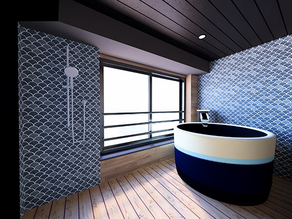 【和モダンスイート和洋室】60平米＋テラス10平米　信楽焼半露天風呂