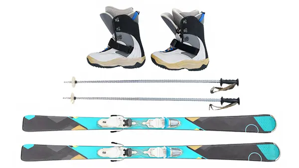 スキー・ポール・ブーツのセット写真