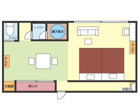 【和美麗スイート】54平米+専用テラス 信楽焼露天風呂間取り図