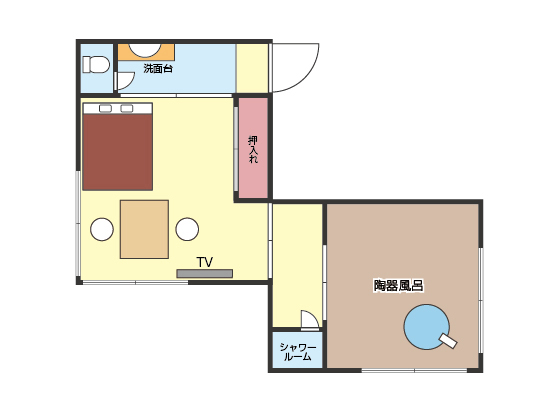 【和モダンスイート】55平米 信楽焼露天風呂間取り図