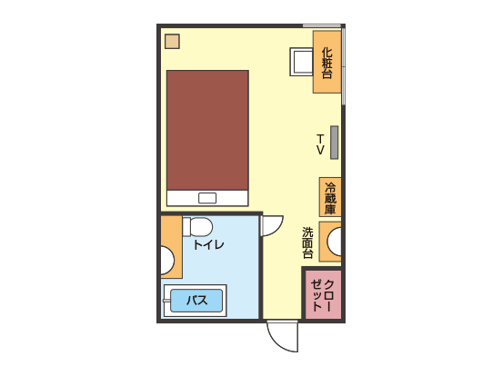 【シングルルーム】14平米間取り図