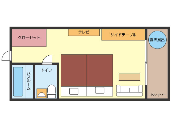 【洋モダンスーペリア】23平米+専用バルコニー6平米 信楽焼露天風呂間取り図