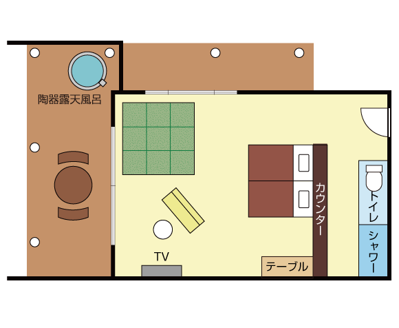 【和モダンJr.スイート】45平米＋専用テラス 信楽焼専用露天風呂間取り図