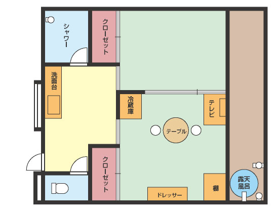 【和美麗・DOG同伴ルーム】35平米＋専用テラス8平米 信楽焼露天風呂間取り図