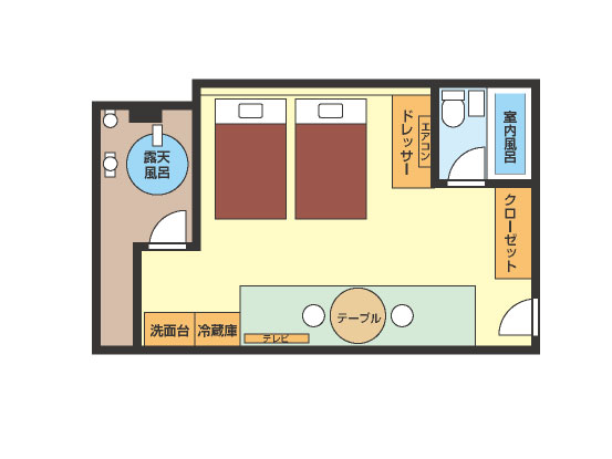 【和モダンコーナー和洋室】25平米＋専用テラス6平米 信楽焼露天風呂間取り図